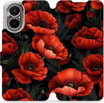 Pouzdro na mobilní telefon Flipové pouzdro Mobiwear - Realme C67 - VP45S Temné červené květy (Knížkové flip pouzdro, obal, kryt na mobil Realme C67 - VP45S Temné červené květy, materiál Umělá kůže + TPU - ochrana 360°, stojánek, silikonová vanička, magnetické zavírání)