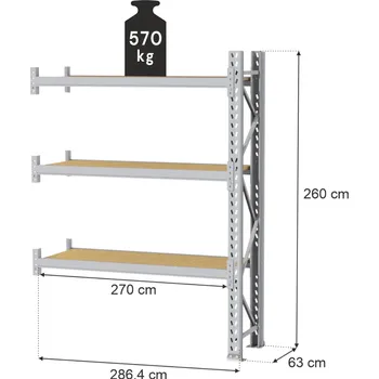Dílenský regál Regál skladový MAGO HX (V: 260, Š:63, D:286,4 cm) s nosností 570 kg/ modul rozšíření