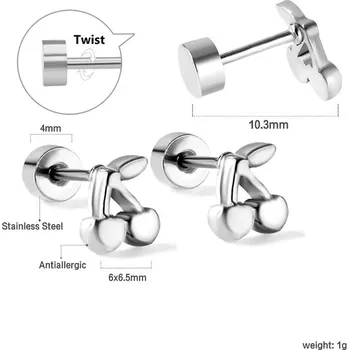 Náušnice Dívčí náušnice z nerezové oceli - třešeň,1 pár