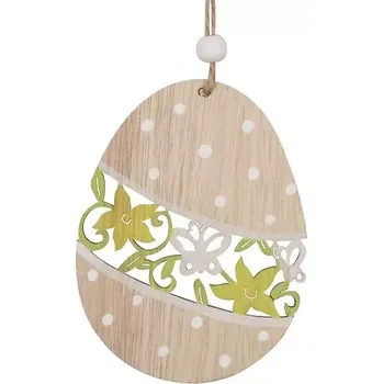 Velikonoční dekorace Vajíčko dřevěné vyřezávané na zavěšení 10 cm 7637