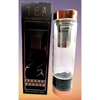 Borosilikátová láhev s krystalem onyxu – pro energetizovanou vodu 500 ml