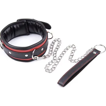 Červeno-černý obojek s vodítkem s polštářky u krku