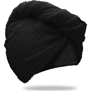 Rychleschnoucí froté turban na vlasy černý, 100% bavlna