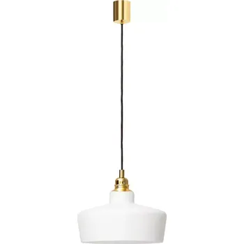 Kaspa 10880105 LONGIS WHITE - Závěsné svítidlo s bílým sklem, zlatá + černý textilní kabel, 1 x E27, Ø 25cm (Závěsné svítidlo 1 x E27, vhodné i jako barové hotelové svítidlo)