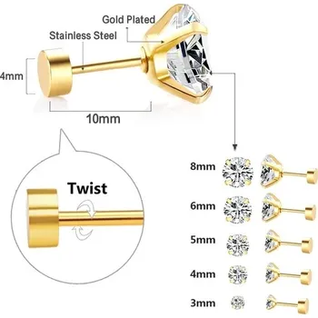 Náušnice Náušnice z chirurgické oceli pro muže a ženy - twist zlatá,4mm