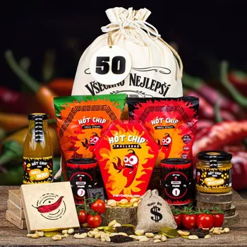 Dárkový potravinový koš Dárkový koš v pytli pro muže, chlapa, milovníka ostrých chutí chilli, chili originální dárek pro muže k narozeninám, vánocům, valentýnu Route 66