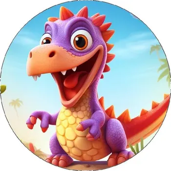 Jedlá dekorace na dort Jedlý papír dinosaurus růžový 19,5cm