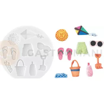 Kuchyňská sůl Silikonová forma na cukrovou hmotu ve tvaru plážového příslušenství - SLK377, 20x20 mm | SILIKOMART, SugarFlex