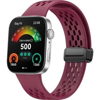Příslušenství k chytrým hodinkám eses Silikonový dírkovaný řemínek s magnetickou přezkou pro Huawei Watch Fit 3, 4 a 4 Pro - Vínový