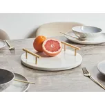 Servírovací podnos mramor bílý se zlatými úchyty kulatý moderní domácí dekorace Beliani