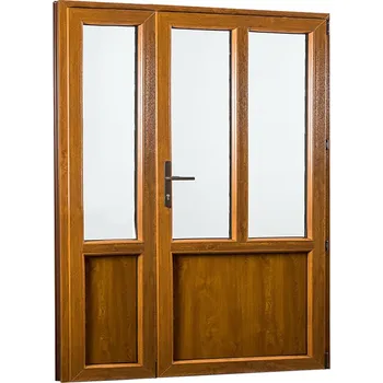 Vchodové dveře SKLADOVÁ-OKNA.cz Vedlejší vchodové dveře dvoukřídlé, pravé, REHAU Smartline+ - 1480 x 2080 mm Bílá dovnitř / Zlatý dub ven