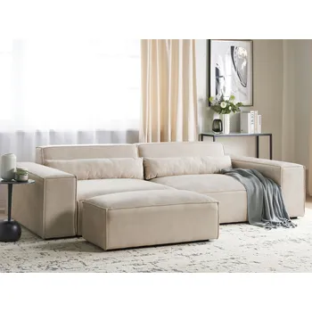 Pohovka Dvoumístná modulární pohovka s taburetem béžová sametová rozkládací pohovka s černými nohami moderní obývací pokoj Beliani