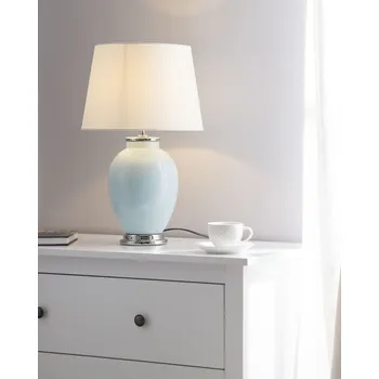 Lampička Stolní lampa světle modrá bílá keramika 45 cm vysoký lesk retro Beliani