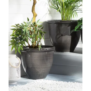 Sada 2 květináčů kulaté pevný hnědý kámen Směs Polyresin ⌀ 44 cm Vysoký lesk Venkovní odolnost do každého počasí Beliani
