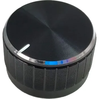 Knoflík na potenciometr 29mm, oska 6mm, hliníkový černý s ukazatelem polohy