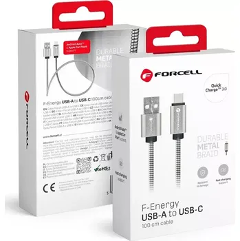 Datový kabel Datový kabel FORCELL F-Energy C234 s konektorem USB-C, 2.4A, stříbrný (FORCELL USB na typ C 2.0 kabel 2.4A kov C234 1m stříbrný)