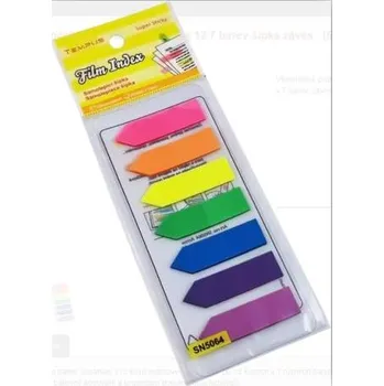 Samolepící bloček neon 45x12mm, 7 barev transparentní šipka, 7 x 25 listů