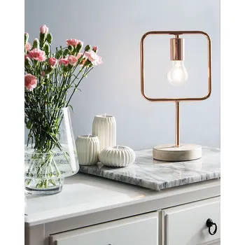 Lampička Stolní lampa měděná kovová 27 cm, vzhled žárovky, čtvercový tvar, betonová základna, kabel s vypínačem, průmyslový vzhled Beliani