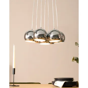 Závěsná lampa stříbrná kovová 7-plamen se sférickými odstíny. Minimalistický design Beliani