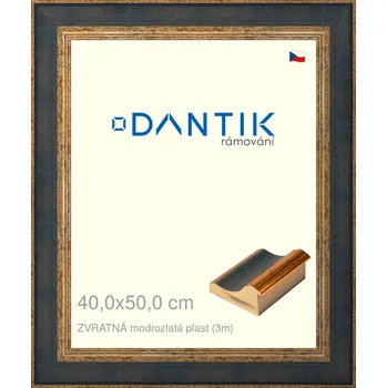 Rám na obraz DANTIK rámeček 40x50 | ZVRATNÁ modrozlatá plast (Sklo Čiré) (Vyrobeno s láskou u nás v DANTIKU)