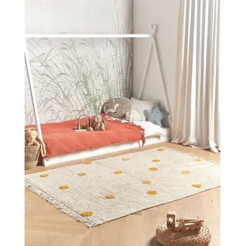 Koberec Koberec bavlněný béžový a žlutý tečkovaný 140 x 200 cm nízký vlas běhoun do dětského pokoje Beliani
