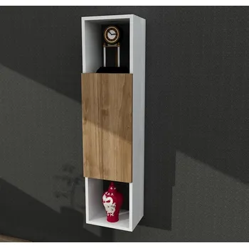 Komoda Závěsný regál se skříňkou KATHY bílá/ořech