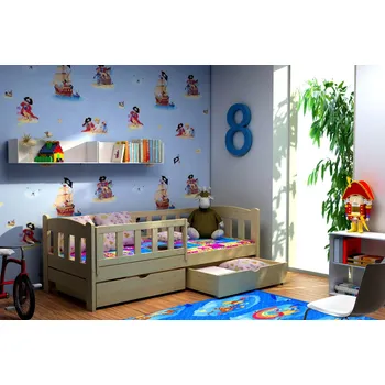 Postel Max-i Dětská postel se zábranou DIANA PINE vč. roštu Zvolte rozměr:: 70 x 140 cm, Zvolte barvu:: moření olše + ŠUPLÍKY