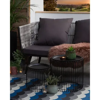 Koberec Venkovní koberec šedý modrý polypropylen 90 x 180 cm zvlněný geometrický vzor obdélníkový ekologický moderní minimalistický styl Beliani