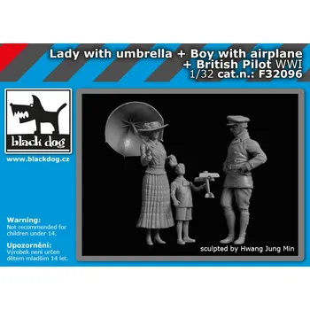Plastikový model Blackdog 1/32 Lady w/ umbrella, boy & British Pilot (3 fig)