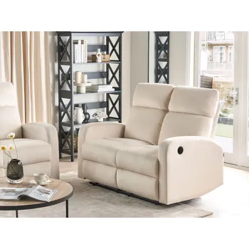 Pohovka Sametová elektricky polohovatelná pohovka 2místná krémově bílá čalouněná polohovací sedačka obývací pokoj Beliani