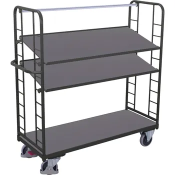 Variofit Vysoký policový vozík s madlem a šikmými policemi, 3 police (132 x 53 cm), do 250 kg, Variofit, modrá/antracit Barva: antracit RAL7016