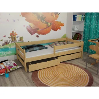 Postel Max-i Dětská postel se zábranou WOODY PINE vč. roštu Zvolte rozměr:: 80 x 180 cm, Zvolte barvu:: barva hnědá + ŠUPLÍKY