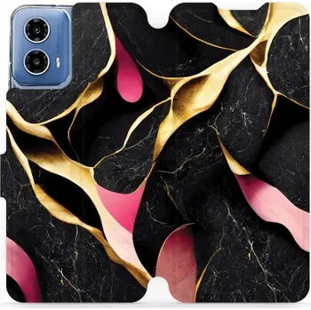 Pouzdro na mobilní telefon Flipové pouzdro Mobiwear - Motorola Moto G34 5G - VP35S Černý a zlatavý mramor (Knížkové flip pouzdro, obal, kryt na mobil Motorola Moto G34 5G - VP35S Černý a zlatavý mramor, materiál Umělá kůže + TPU - ochrana 360°, stojánek, silikonová vanička,)