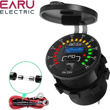 Duální USB QC3.0 nabíječka do auta s LED voltmetrem a spínačem