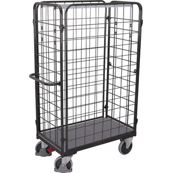 Variofit Vysoký policový vozík s madlem, mřížové bočnice, 1 police, Variofit, ložná plocha 100 x 70 cm, do 500 kg, modrá/antracit Barva: antracit RAL7016