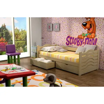 Postel Max-i Dětská postel se zábranou ZORA PINE vč. roštu Zvolte rozměr:: 80 x 180 cm, Zvolte barvu:: barva modrá + ŠUPLÍKY