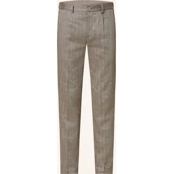 Pánské kalhoty Paul Pánské Oblekové Kalhoty Slim Fit Se Lnem, hnědá, 90