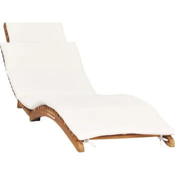 Zahradní lehátko Skládací zahradní lehátko krémově bílé podušky masivní teak Bílá 310667