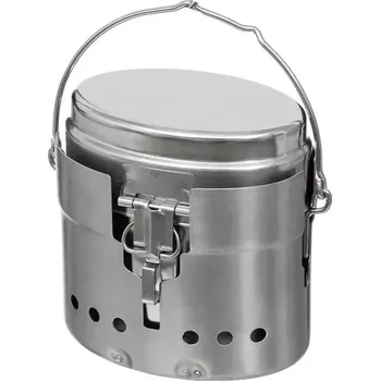 Kempingové nádobí Set na vaření ŠVÉDSKÝ M40 nerez MFH (Set na vaření ŠVÉDSKÝ M40 nerez MFH, který se díky své skladnosti hodí pro pobyt v přírodě, produkt konstrukčně vychází z klasických švédských armádních setů na vaření&nbsp;)