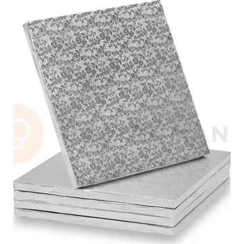 Podložka kartonová pod dorty a zákusky, čtvercová, stříbrná, 25x25x1,2 cm | MODECOR, 30623H