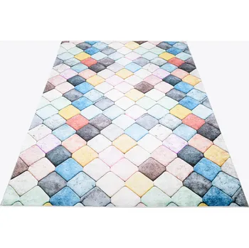 Koberec Makro Abra Kusový koberec pratelný TOSCANA 8001 Geometrický Moderní Kosočtverce pogumovaný vícebarevný Rozměr: 80x150 cm