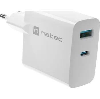 Univerzální USB nabíječka Natec RIBERA GaN 1X USB-A + 1X USB-C 65W, Bílá NUC-2144