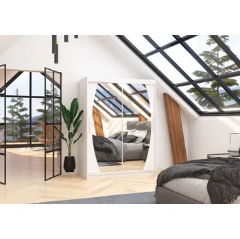 Šatní skříň Skříň s posuvnými dveřmi a zrcadlem 150 cm - Alen Barva: Bílá