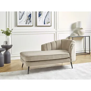 Křeslo Lenoška béžová sametové čalounění černé kovové nohy pravostranná moderní design nábytek do obývacího pokoje Beliani