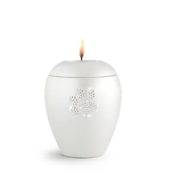 Smuteční dekorace Zvířecí urna Crystal Paw se svíčkou - Bílá 1,5l