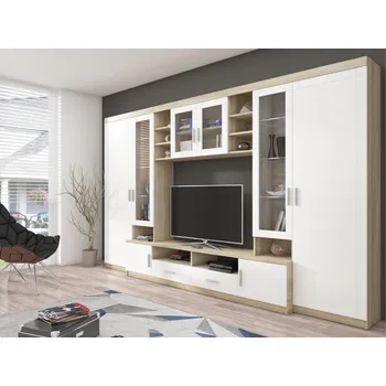 Obývací stěna MOB Porton (dub sonoma + bílá) (bez osvětlení)
