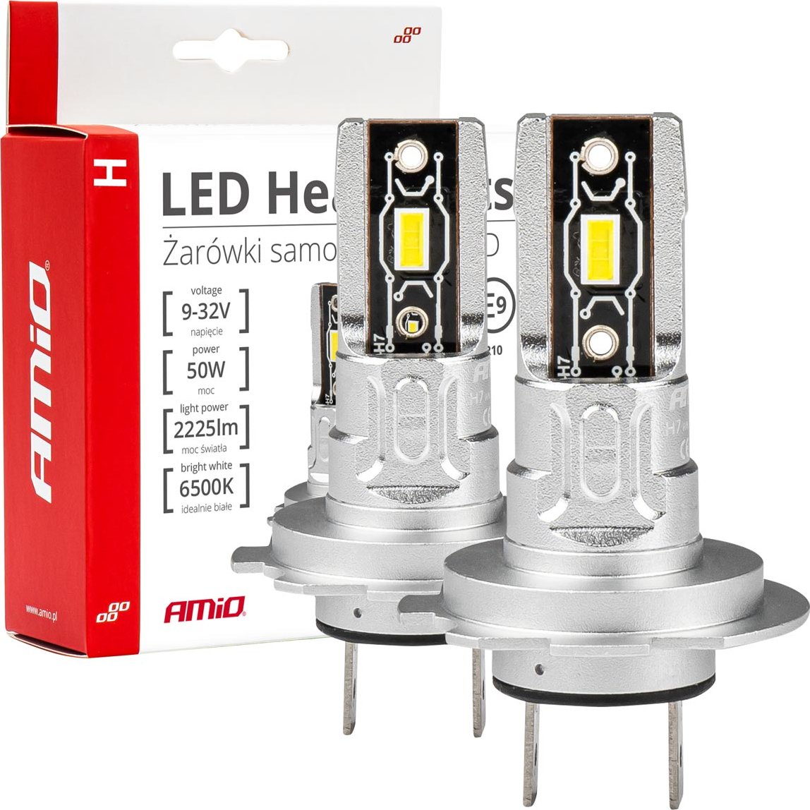 Žárovky do světlometů H7 řady H-mini AMIO LED Žárovky H7 12V 9-18V LED 6500°K/3600LM (sada 2ks) AMiO