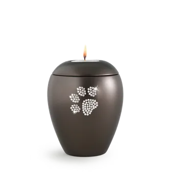Smuteční dekorace Zvířecí urna Crystal Paw se svíčkou - Hnědá 1,5l