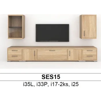 Obývací stěna BMB Libreta SES15 obývací sestava Buk, Noha nízká chrom lesk - výška 20mm, NAKANA - Chrom lesk