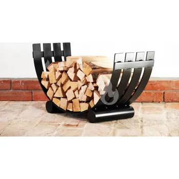 Braver Obloukový stojan na dřevo ke krbu U-Rampa 4LINE 80x40x30cm kolébka, černý - pásovina (Braver - Kovový obloukový zásobník české výroby na krbové dřevo ve tvaru kolíbky, 4x masivní pásovina)